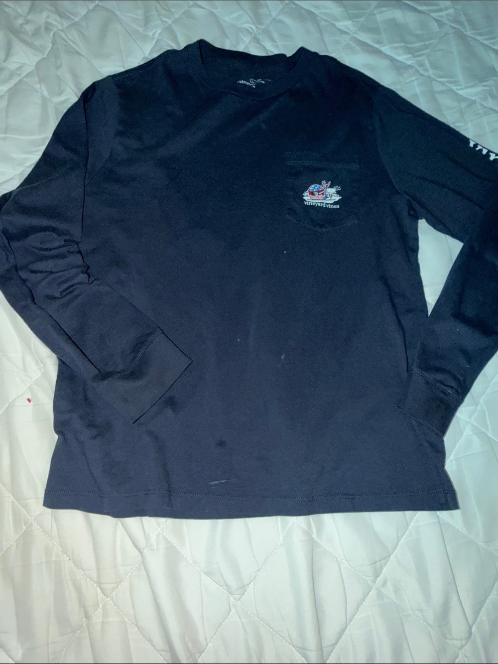 Vineyard Vines Navy Long-Sleeve Pocket Tee with Whale Logo